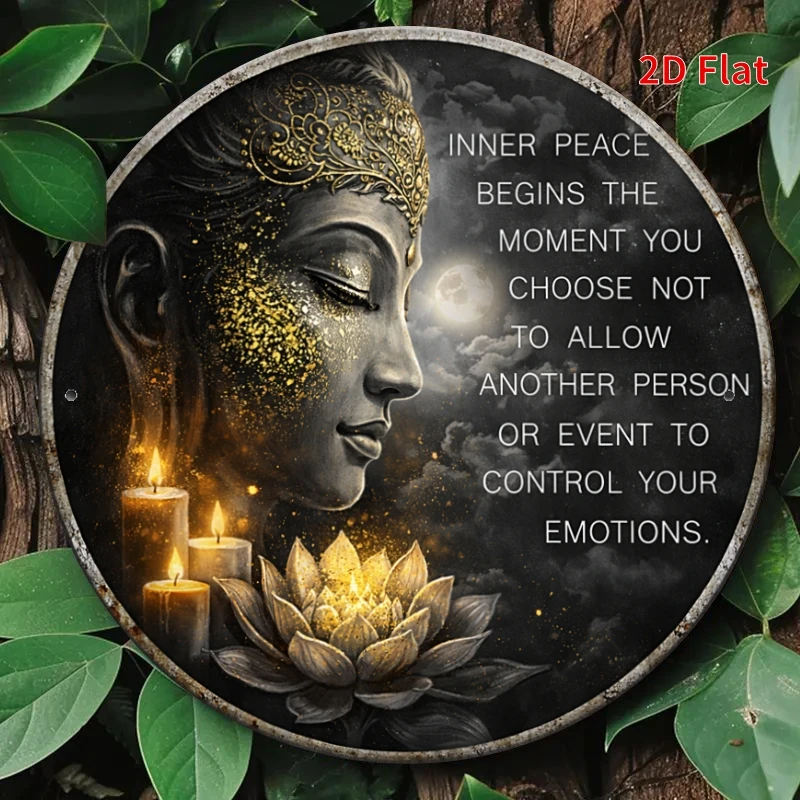 2D Flat, 2D Flat [2Dflat] 1pc 19.99x19.99 cm Iron Sign - Inner Peace Decorative Sign, Suitable for Lotus Aromatherapy Spiritual