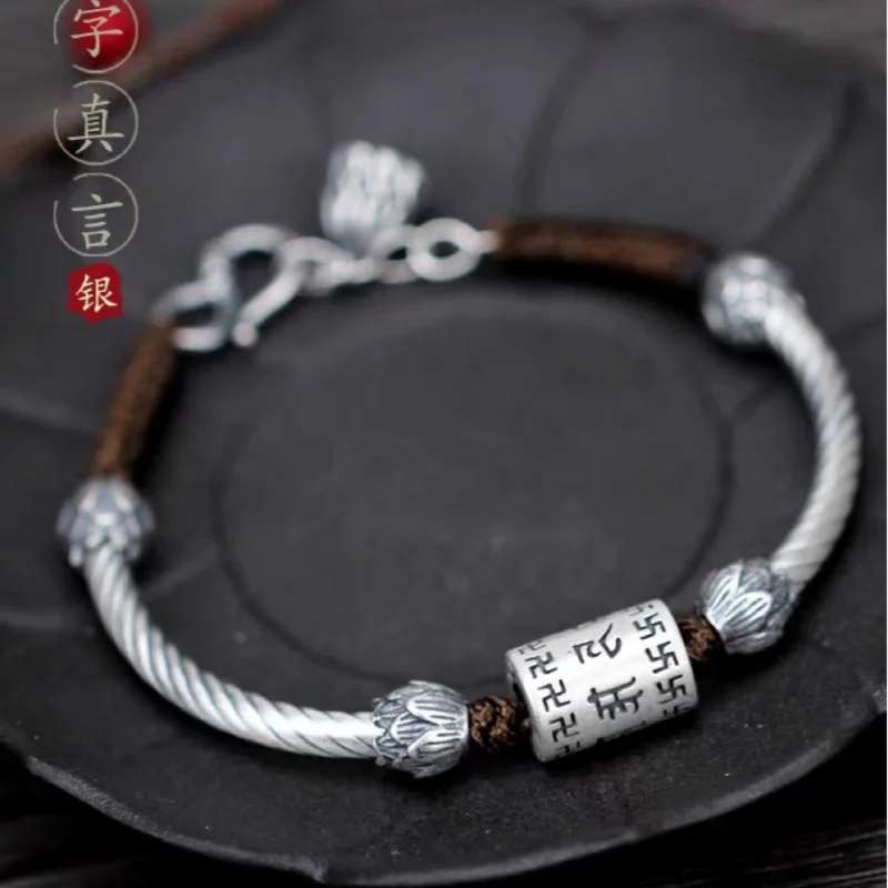 

Плетеный браслет ручной работы из серебра 925 пробы с шестью словными бусинами, браслет унисекс
