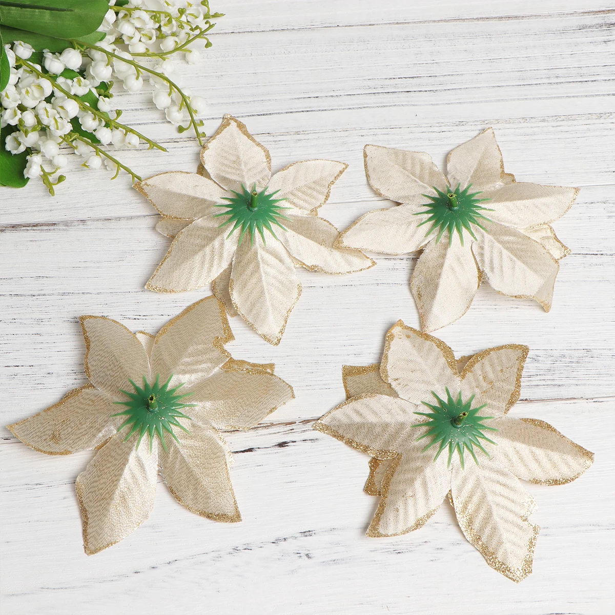 

20 PCS Christmas Flower Pendant Decorations Tree Glitter Gold Powder Cloth Xmas