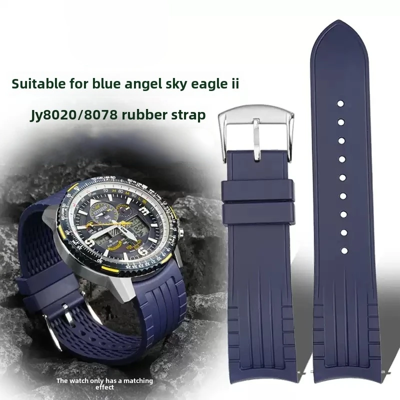 Für Citizen Blue Angel Radio Wave gebogenes blaues Gummiarmband AT8020-54L 8020-03l Dunkelblaues Herren-22-mm-Silikon-Schnelluhrenarmband
