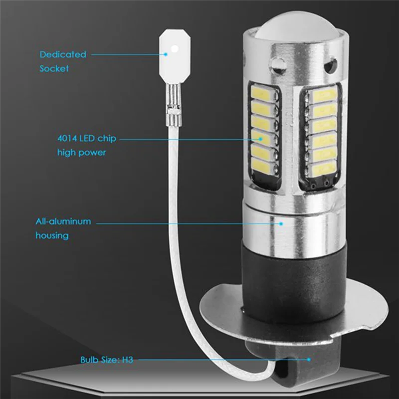 Super brilhante LED nevoeiro luz de condução, lâmpadas DRL Kit, branco, 6000K, 4pcs, H3