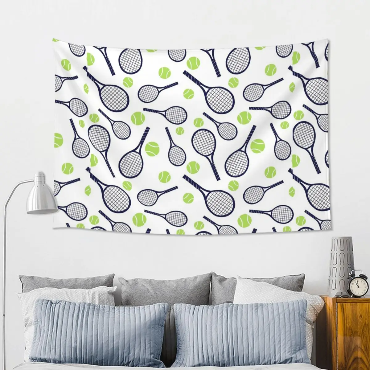 Tennis Racket And Ball Tapestry Art Wall Hanging Aesthetic Home Decoration Tapestries for Living Room Bedroom Dorm Room