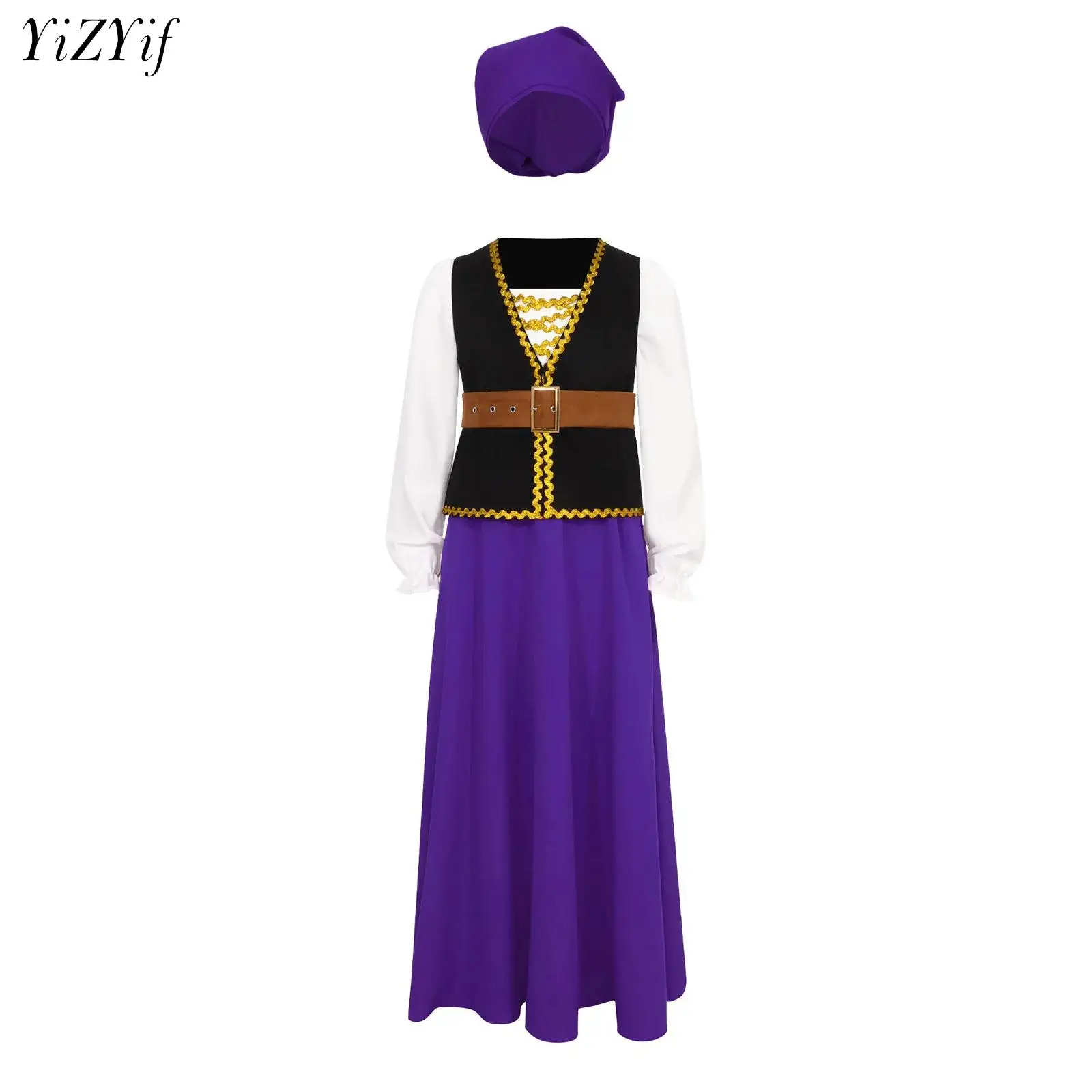 

Historical Girls Fair Medieval Renaissance Gown Costumes Victorian Princess Halloween Waitress Cosplay Performance Clothes Set
