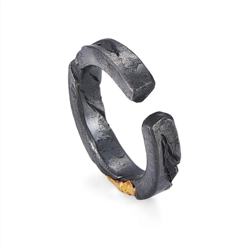 Trendy Gold Black Collision Men Ring Open Size 2025 New Arrival Flame Ring Male Index Finger Accessories Cool Gift For Friend