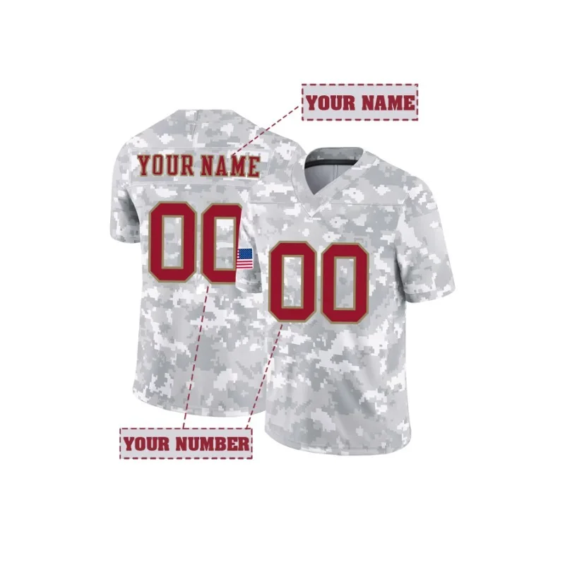 

Customized Name and Number Men's Embroidered American Football Jersey San Francisco Camouflage Gray Personalized V-Neck T-Shirts