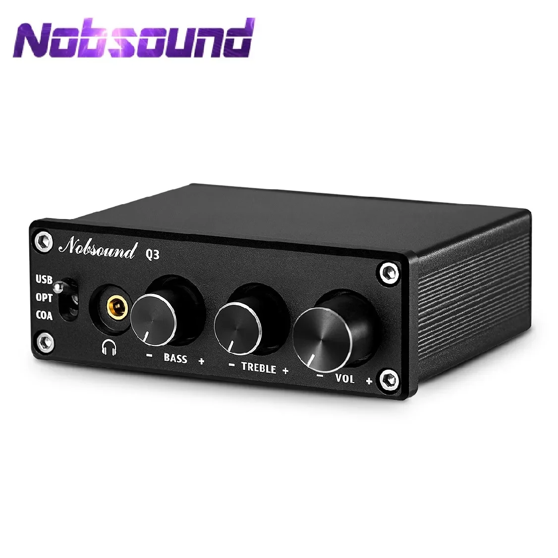 Nobsound Q3 HiFi USB DAC Mini Digital to Analog Converter Coax/Opt Headphone Amplifier with Treble Bass Control 192K