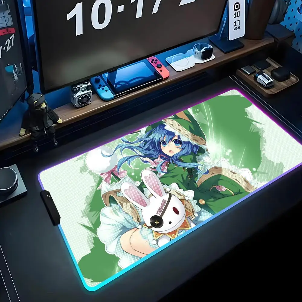 

date a live Mouse Pad RGB Gaming Mousepad Big LED Pad PC Desk Mat Luminous Mouse Pad Large Keyboard Mats Table Rug With Backlit