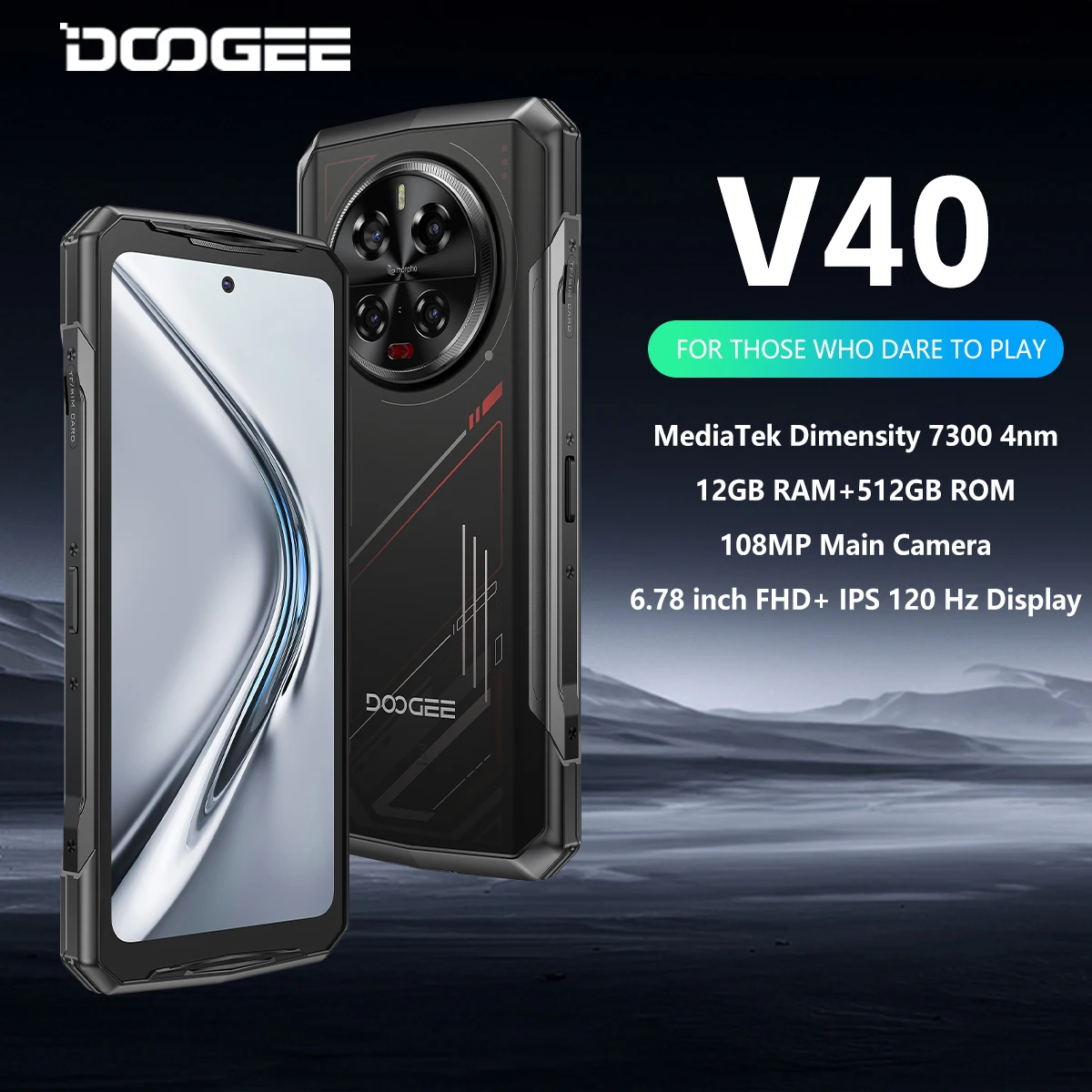 DOOGEE V40 5G Rugged Phone 12GB 512GB Gaming Smartphone Dimensity 7300 6.78