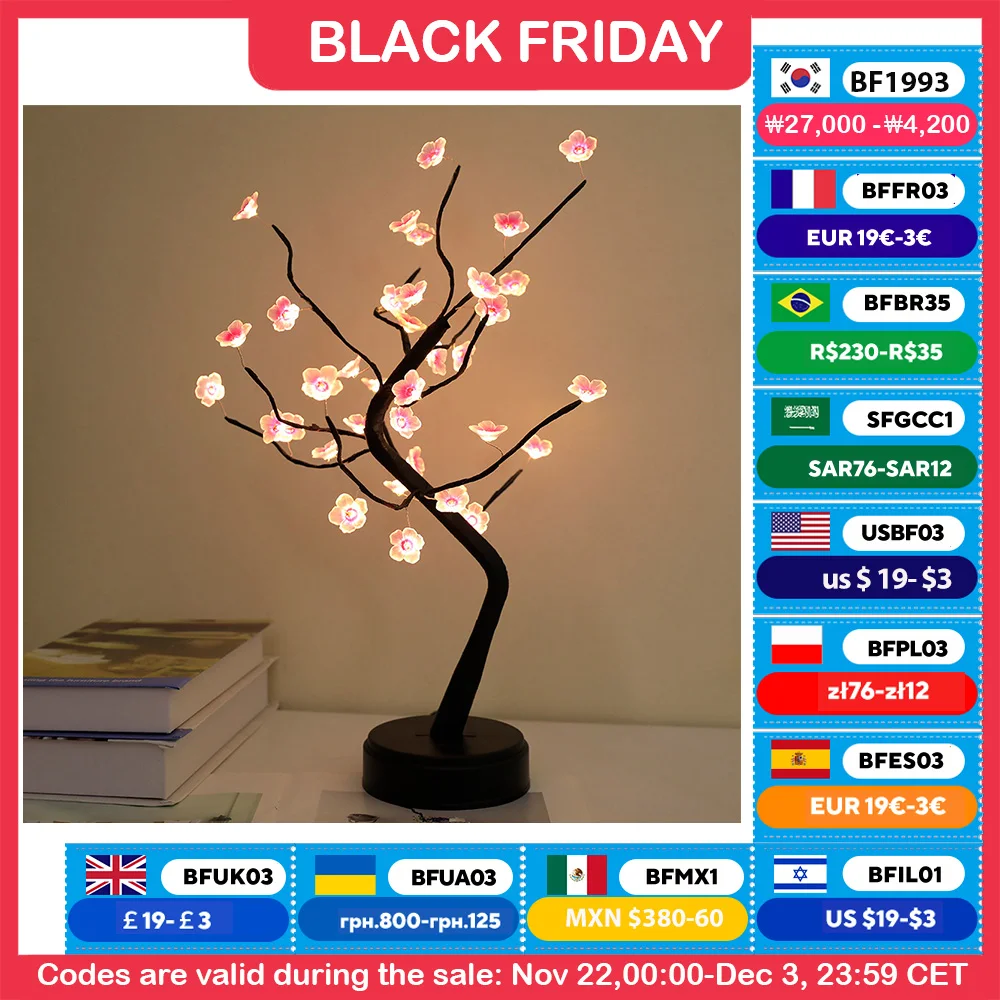 Decorazione della casa interruttore tattile USB/alimentato a batteria bianco caldo Bonsai artificiale Cherry Blossom Desktop Tree LED Lamp Light