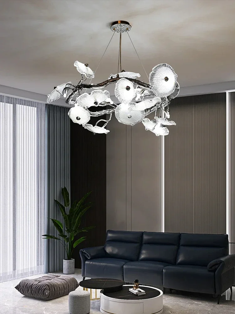 Moderne LED lotus hanglamp, geheel koper, luxe woonkamer, eetkamer sfeerlicht