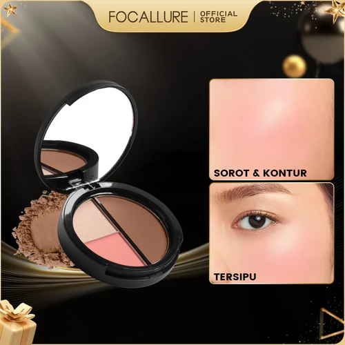 FOCALLURE 페이스 브론저 하이라이터 팔레트, 울트라 파인 내추럴 크림 텍스처, 컨투어링 파우더, 메이크업 화장품, 3 가지 색상 