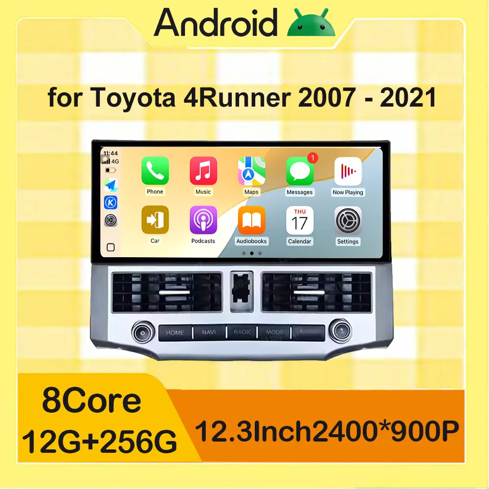 12.3 '' QLED Screen For Toyota 4Runner 2007 - 2021 Wireless Carplay Android 16 Auto 4G Car Video Multimedia GPS Navi BT Split