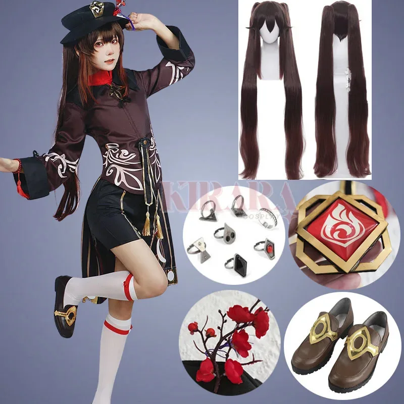 

Костюмы для косплея Hutao, игра Impact Hu Tao, парик для косплея, карнавальная одежда для ролевых игр с кольцами, обувь для косплея Hutao