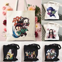 Lindo Chibi Demon Slayer personaje Anime Kimetsu Tanjiro Giyu Kamaboko NezukoChan Sakura Tomioka bolso grande de hombro de lona