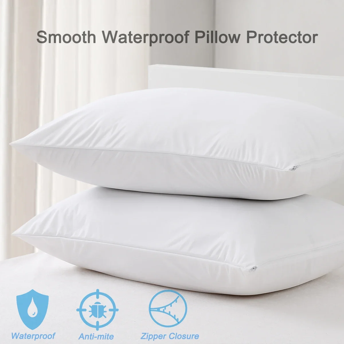 Funda de almohada suave impermeable para funda de almohada Protector alergia funda de almohada cubierta antiácaros cama a prueba de insectos con