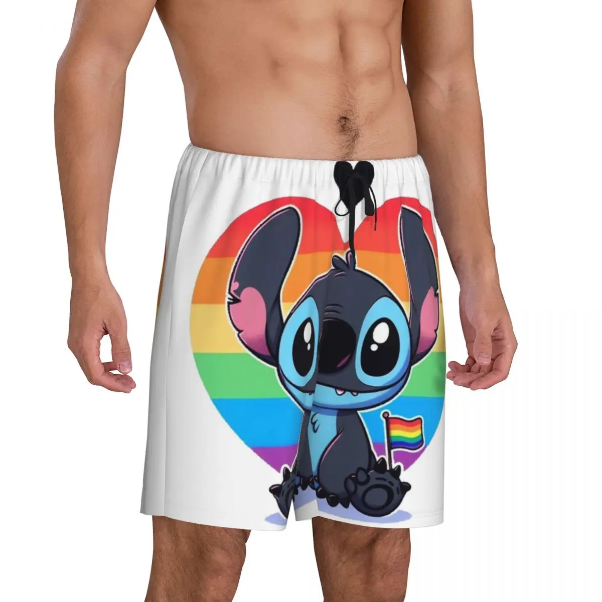 Custom Stitch Pride Heart Pajama Shorts Sleepwear Men Elastic Waistband Sleep Lounge Short Pjs with Pockets