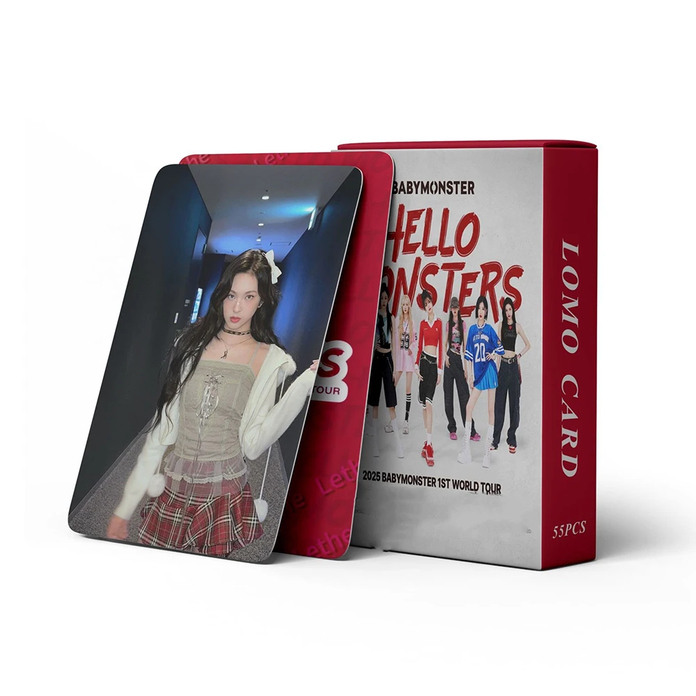

55Pcs/Box Kpop Babymonster HELLO MONSTERS World Tour Laser Cards Ahyeon Asa Ruka Selfie Photocard Ins Postcard Fans Collectibles