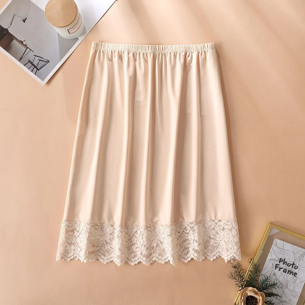 Fina seda gelo modal feminino meia comprimento saia anti-reflexo anti-penetrante innerwear saia curta malha flor cor pura