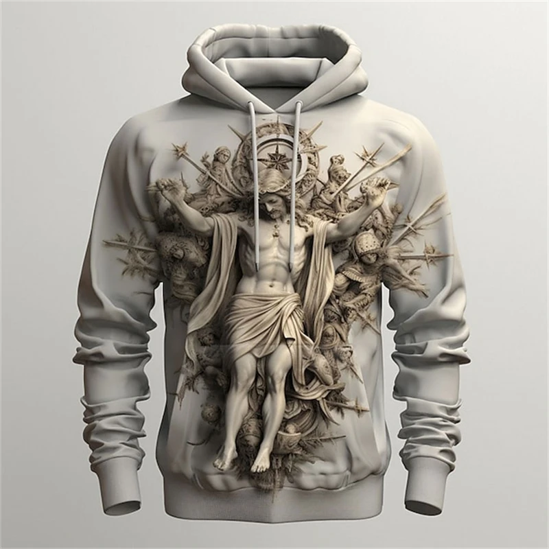 Newest Jesus Cross 3d Print Hooded Sweatshirt Spring Casual Long Sleeve Oversized Street Clothing Mens Hoodies Sportwear Clothes