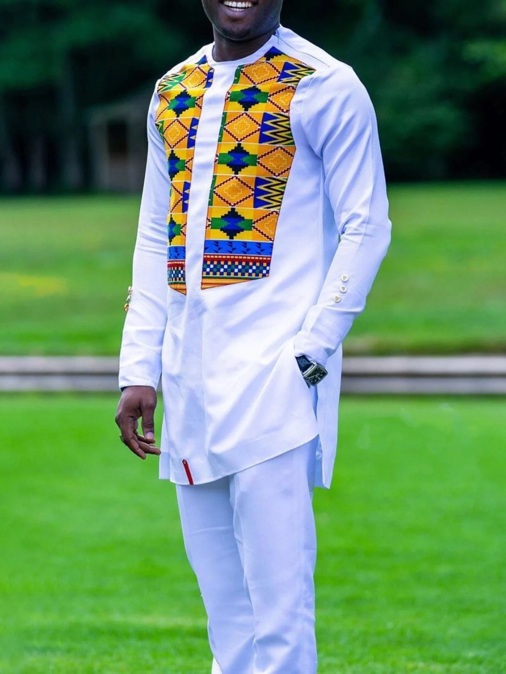 

Men's fashion casual white print two-piece suit