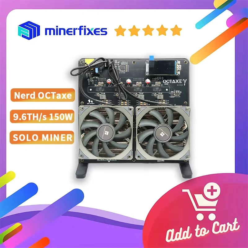 100% جديد Bitaxe NerdOCTAxe Dual Fans تبريد الهواء 9.6Th/s 150W Mini Bitcoin BCH Asic آلة التعدين مع PSU nerdaxe minerfixes
