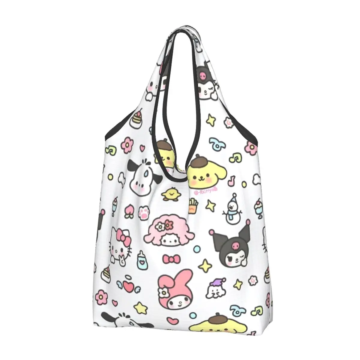 

Kuromi Pochacco Pom Pom Purin Kawaii Cartoon Shopper Bag Vintage Handbags Polyester Outdoor Tote Bag Student Print Shopping Bags