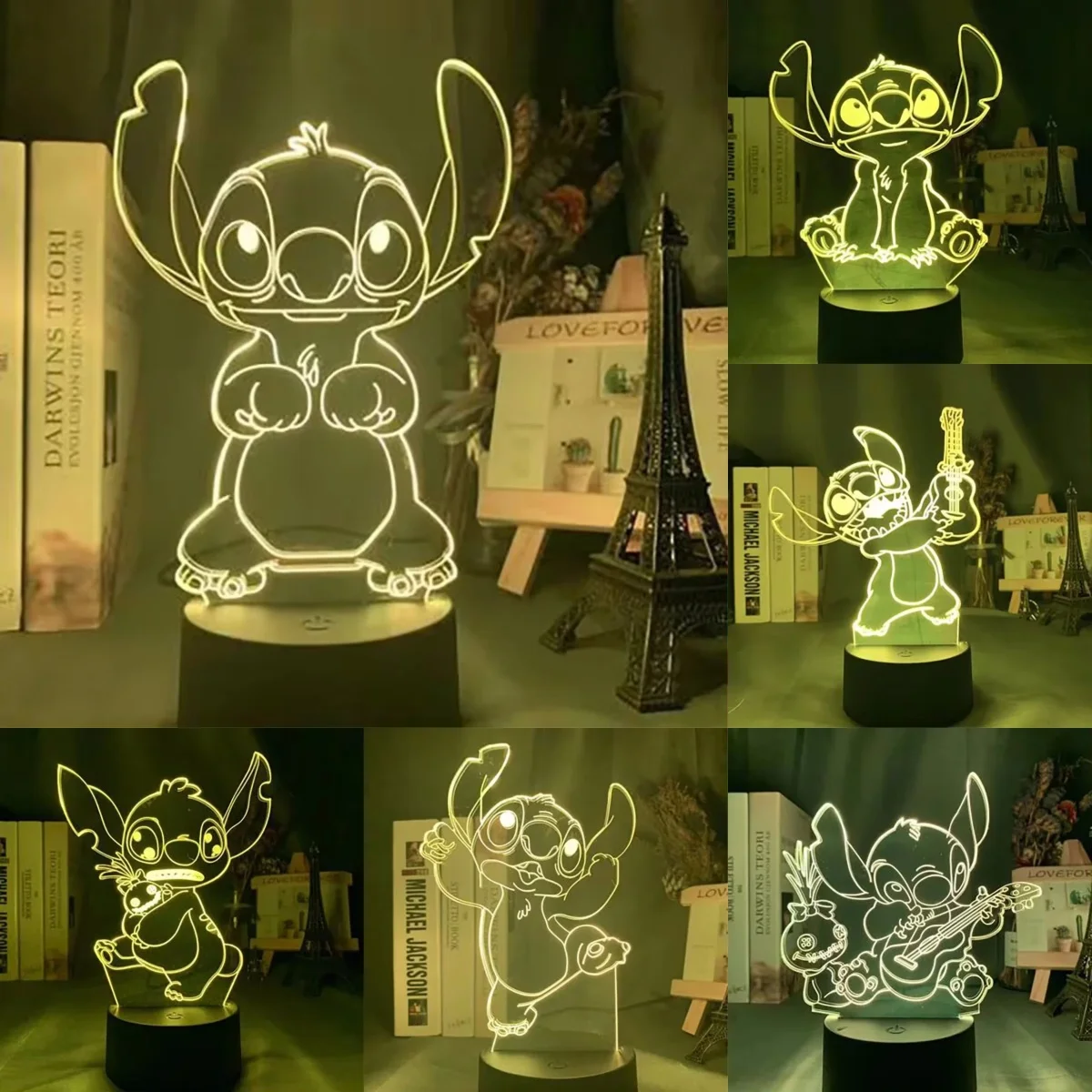 Disney Anime Led Night Light Model Toys, Stitch, figura de Anime, lámpara 3D, decoración de la habitación de la cama de los niños, regalo de cumpleaños y Navidad