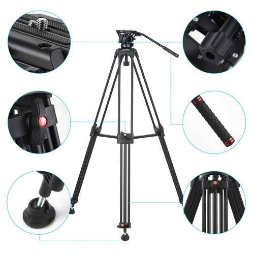 Andoer D1801 trípode de fotografía profesional soporte de aleación de aluminio cabeza panorámica 3 secciones carga útil 10kg para cámara DSLR videocámara