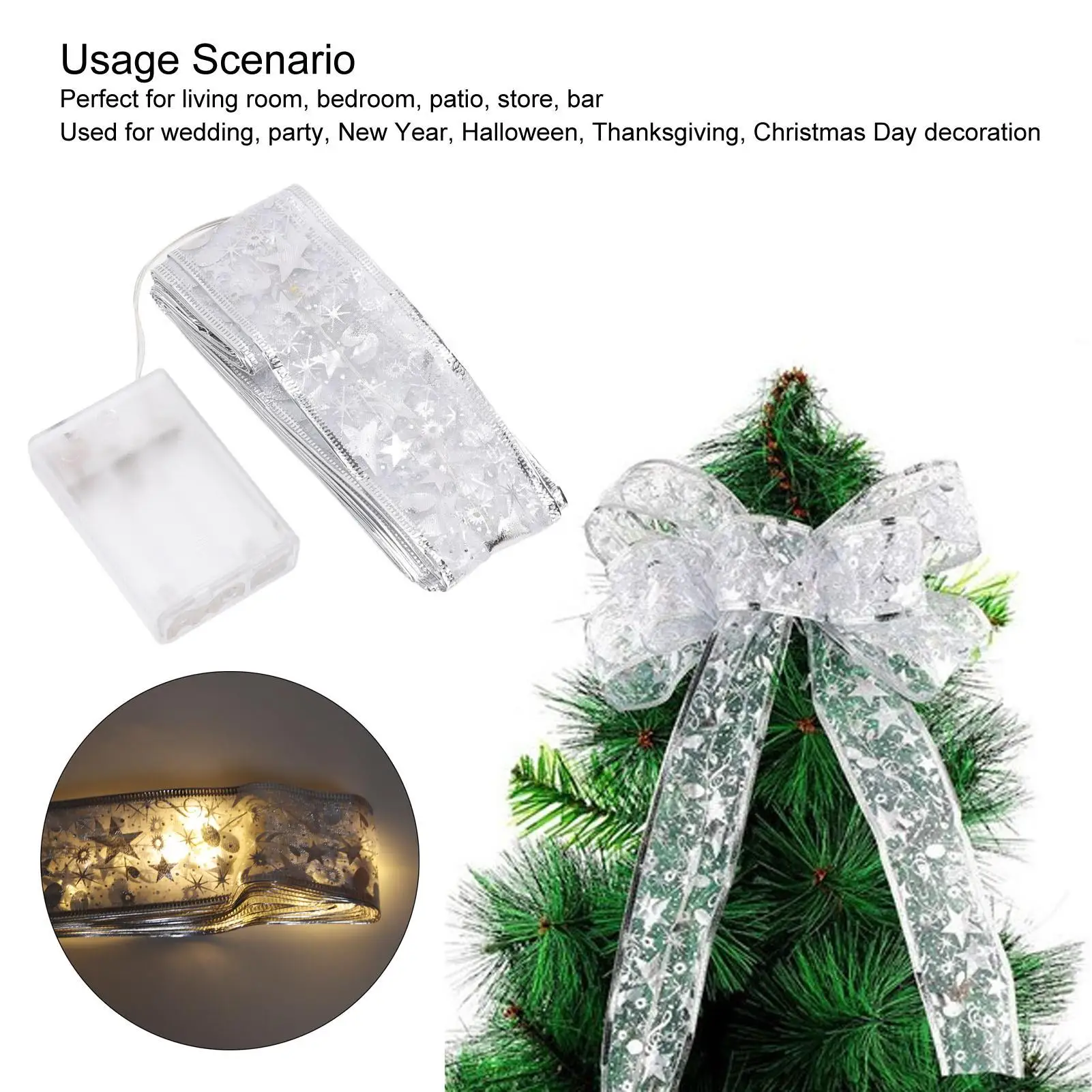 40-LED Battery-Powered Christmas Tree Ribbon Light - Bendable Decorative String Lights for bedroom & for wedding Decor