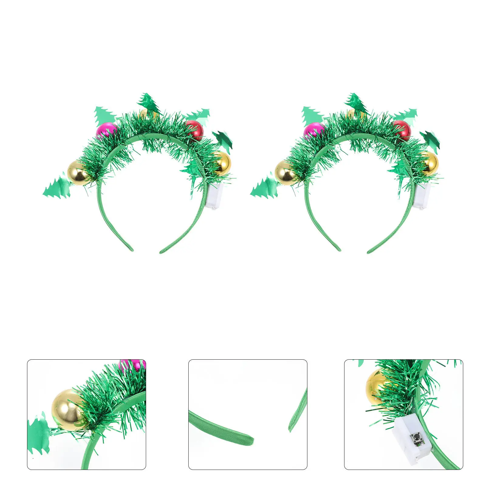 

2Pcs Christmas Balls Tree Headbands Party Hair Decor Adorable Hairband Xmas Performance Photo Prop Lovely Headdress