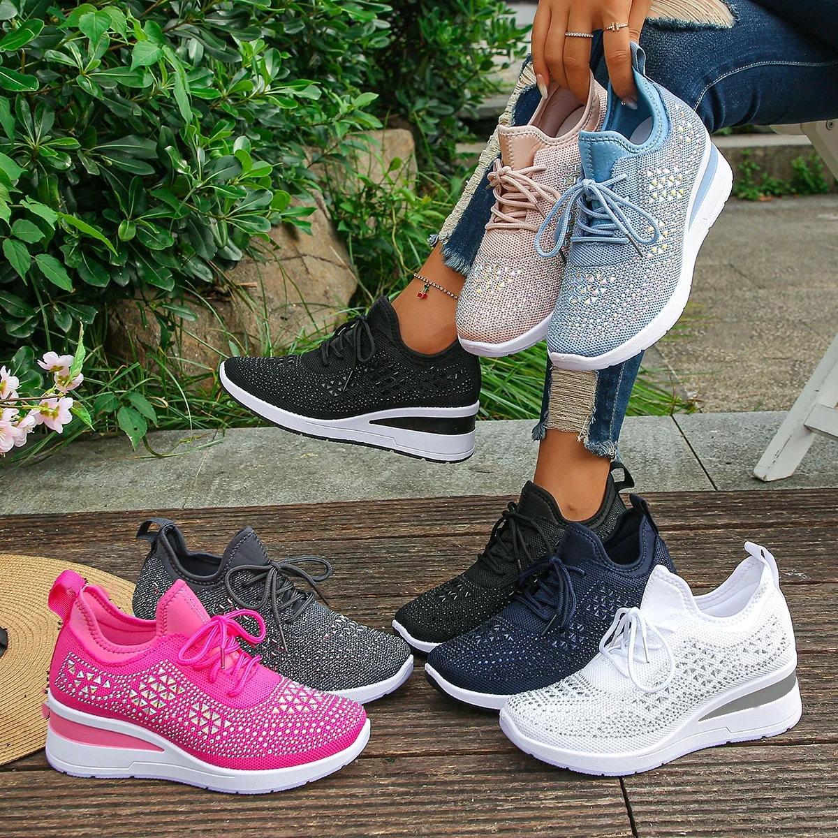 Frühling/Herbst Runder Kopf Bequeme Dicke Sohle Rutschfeste Casual Sneakers Modische Neue Mesh Atmungsaktive Arbeitsschuhe für Frauen