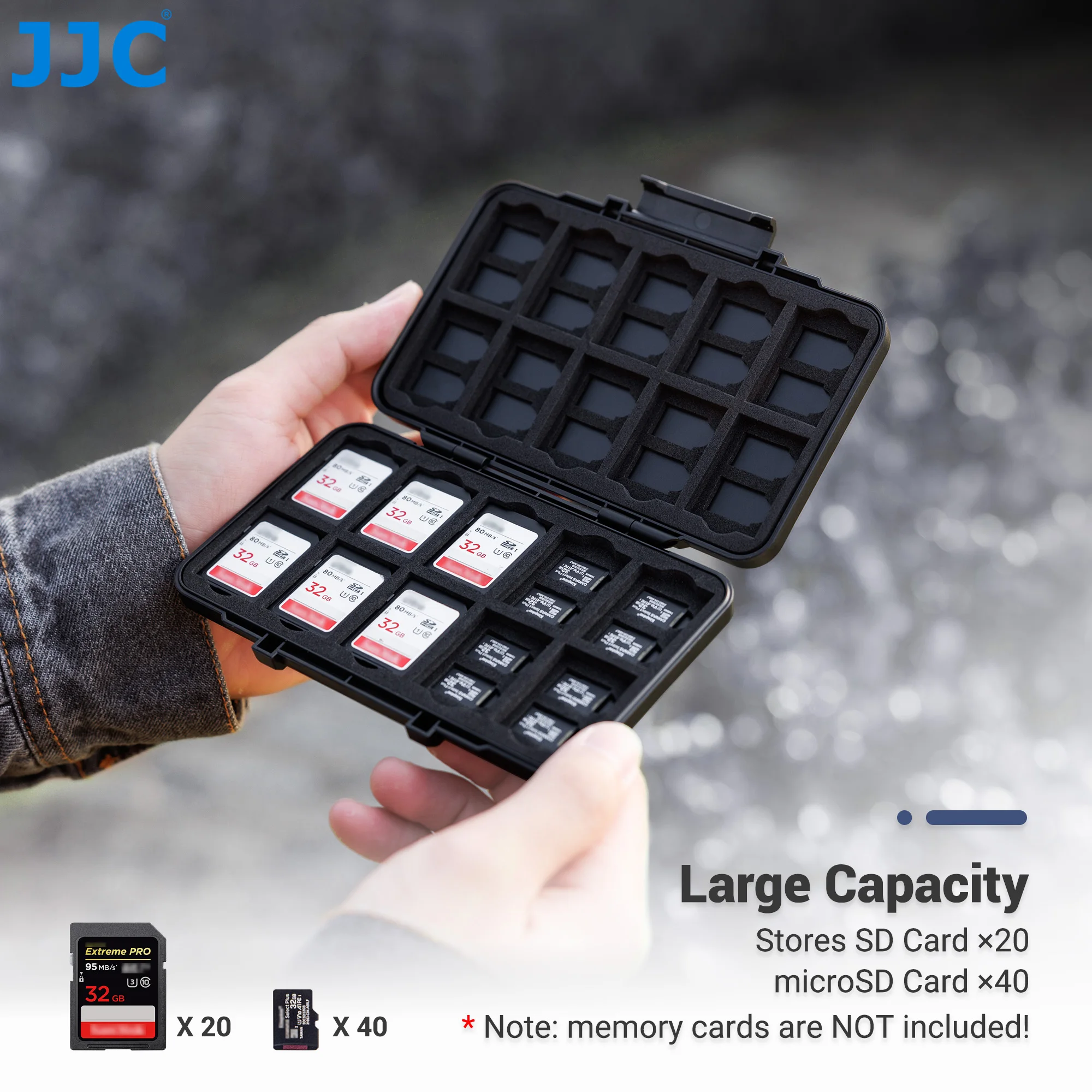JJC 충격 방지 메모리 카드 케이스, SD SDHC SDXC TF 마이크로 SD 카드 저장 거치대 정리함, 20 SD 및 40 TF 카드용 60 슬롯