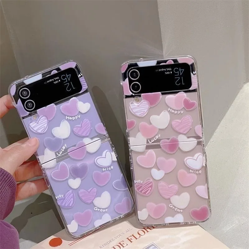 Funda de teléfono transparente con corazón de amor colorido Ins para Samsung Galaxy Z Flip 6 7 ZFlip 5 fundas plegables para Samsung ZFlip 7FE 4 3 Fundas