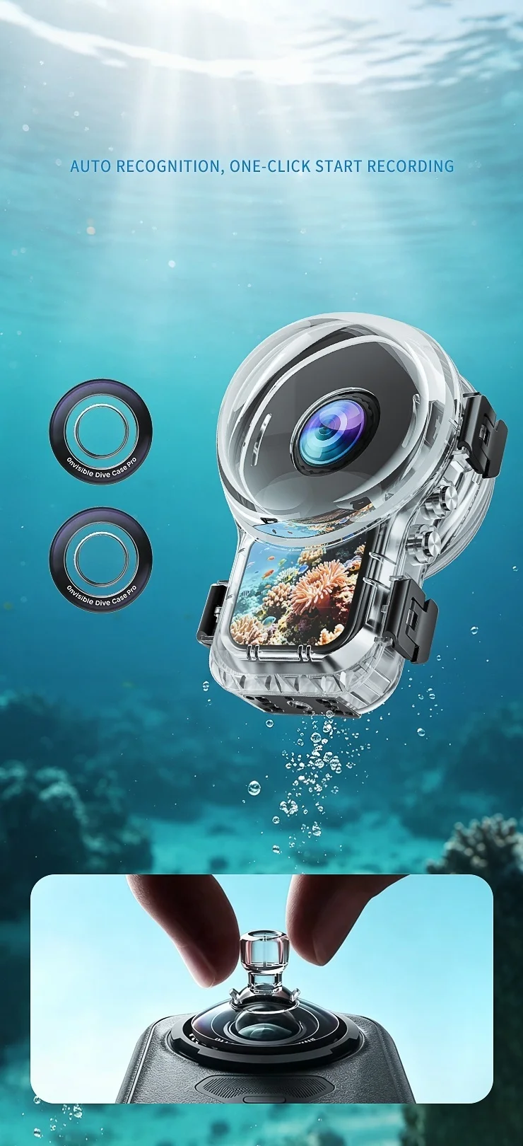 Invisible Dive Case Compatible with Insta360 X6, Underwater Waterproof Housing for Snorkeling & Diving