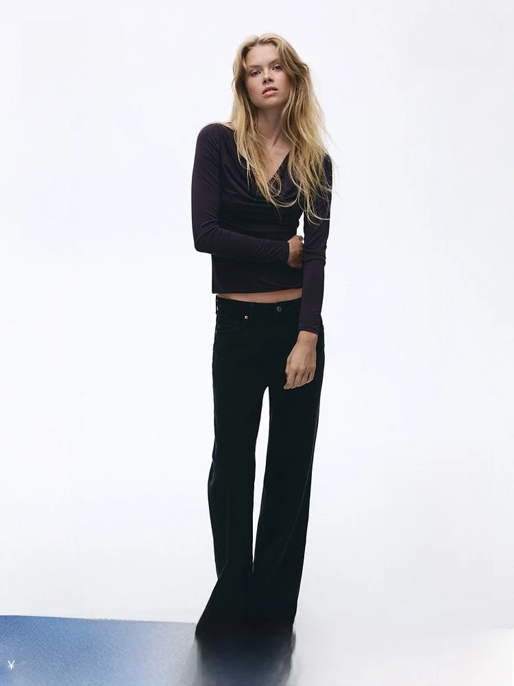 

Женская футболка H&M Long Sve Faionable, теплая, повседневная, базовый слой, irt Ele Sle, одежда из смеси полиэстера и спандекса для поездок на работу