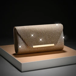 Luxury Envelope Evening clutch Bag New Bright Grain Wrinkle Textured Long Hardware shoulder bag Wedding Handbag for wedding bag