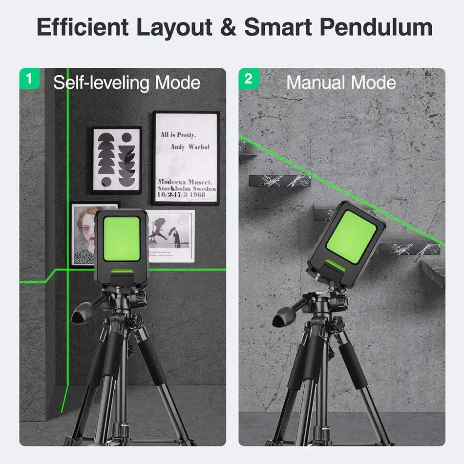 Huepar  BOX-1G 150ft/45m Cross Line Laser Level 2 Lines Self Leveling Vertical & Horizontal Green Beams for Outdoor