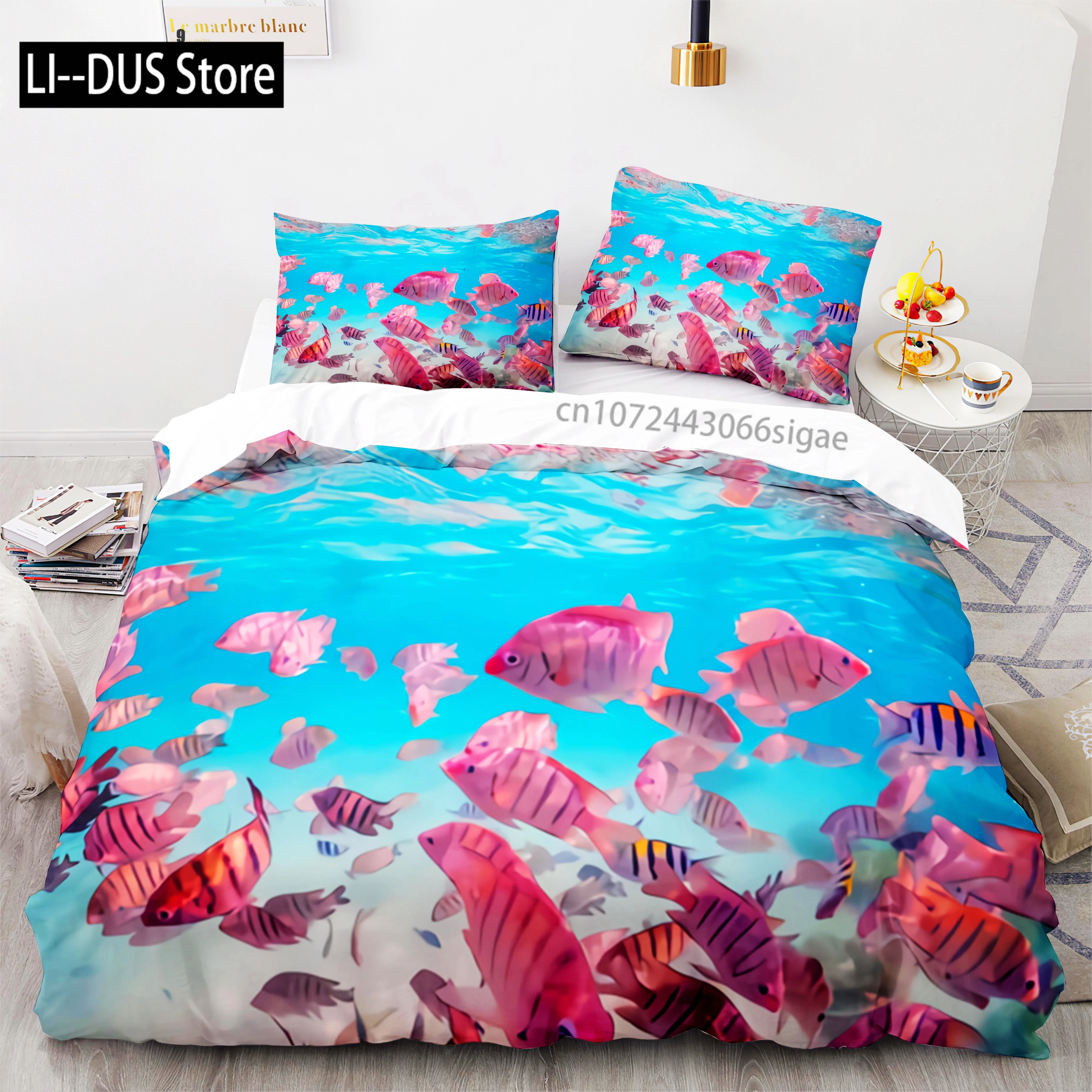 

Fish Bedding Set Single Twin Full Queen King Size Marine life Bed Set Aldult Kid Bedroom Duvetcover Sets 3D Anime Kawaii 015