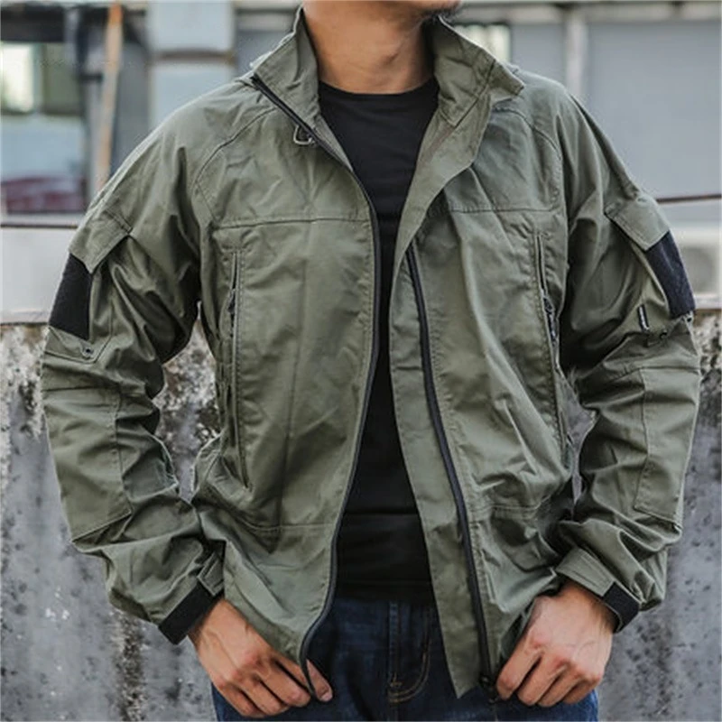 Spring and Autumn Coat for Men's Outdoor Tactical Jackets Abrasion Resistant Windproof Waterproof Hat Adjustable Assault Suit