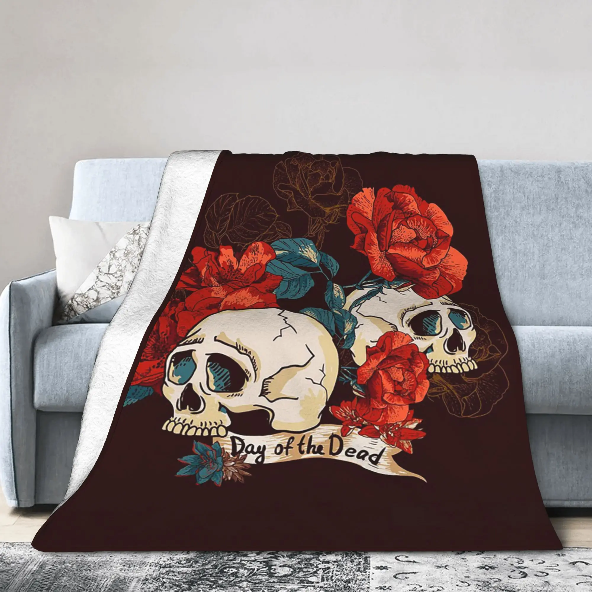 Flower Skull Horror Blankets Fleece All Season Day of The Death Breathable Super Warm Throw Blanket for Sofa Outdoor Bedspread