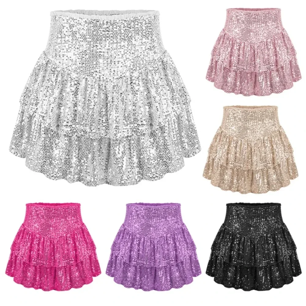 

2025 Bling Sequined Sexy Mini Skirts for Women African Party Evening Pleated Skirts Spring Summer High Waist Solid A-LINE Skirt