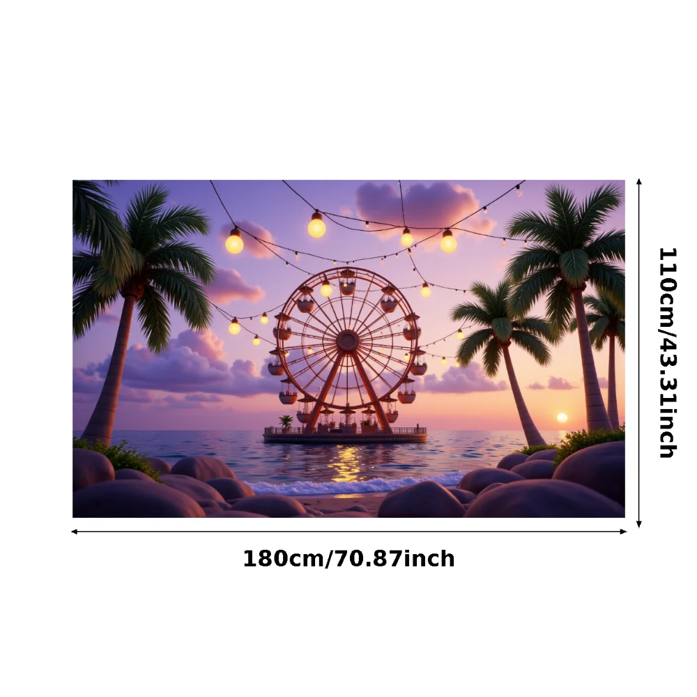 Decorazioni da spiaggia Tema tropicale Banner al tramonto Banner scenico Luci Decorazione Banner al mare per la celebrazione serale Evento all'aperto
