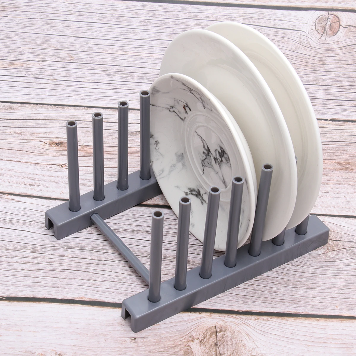 

2Pcs Kitchen Dish Storage Rack White Gray Plate Cup Stand Display Holder Draining Drying Organizer Unique Stump Design Smooth