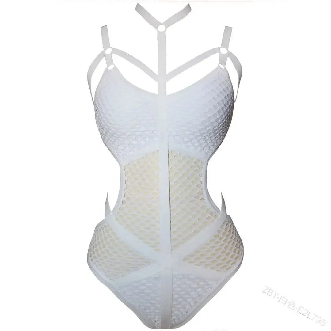 

Sheer Knit Fish Net Mesh Large Plus Size Swimwear Women One Piece Swimsuit Female Suit new
