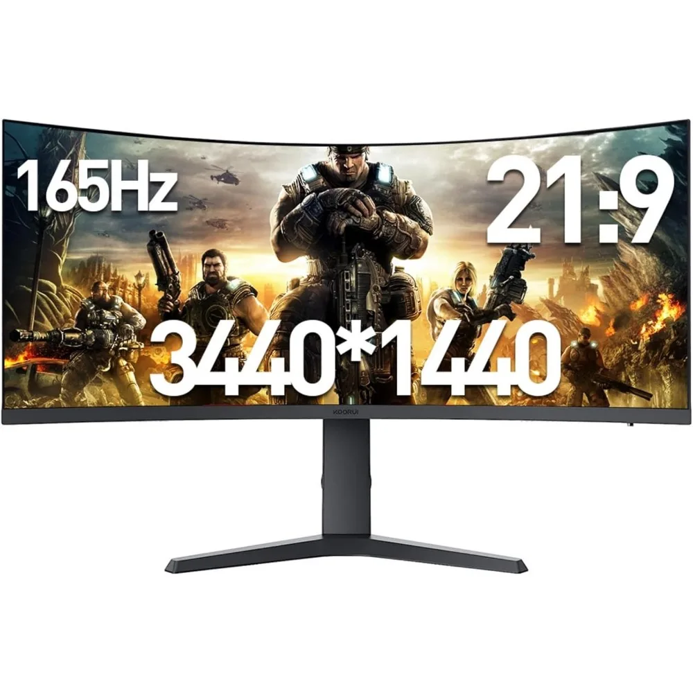 Monitor curvo para jogos, 34 ", 144Hz, 165Hz, 1ms, 1000R, WQHD, 3440 × 1440, 21:9, DCI-P3, 90% Color Gamut