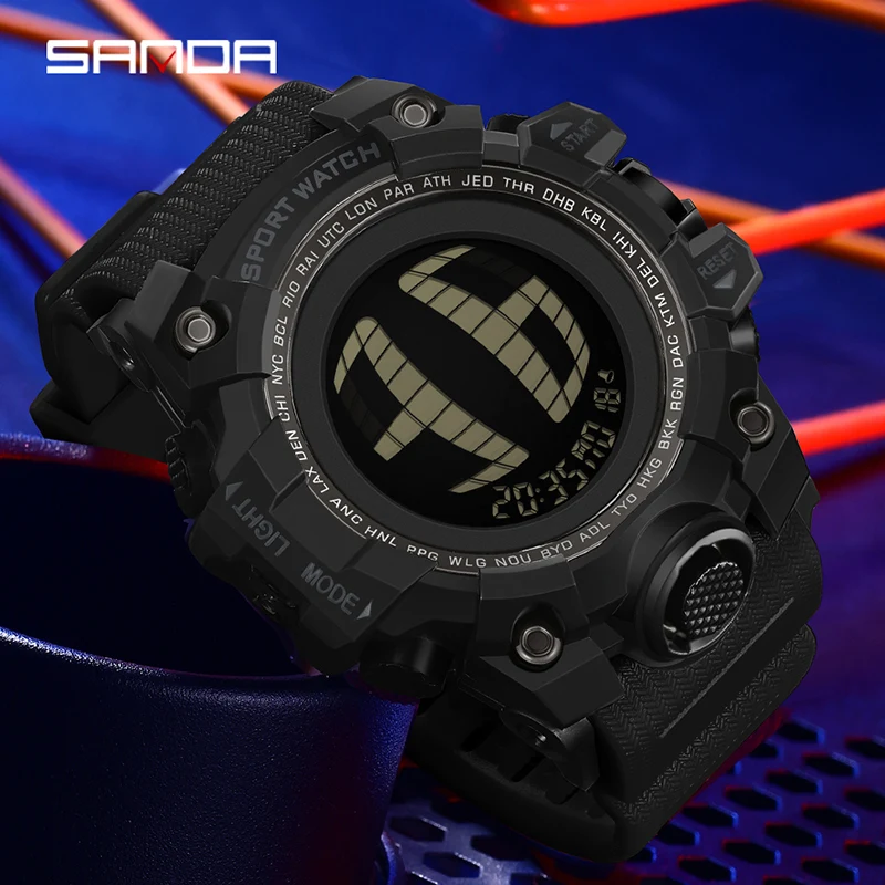 SANDA 2200 새로운 남성용 전자 시계 다기능 크로노 그래프 빛나는 달력 남성용 방수 야외 스포츠 시계