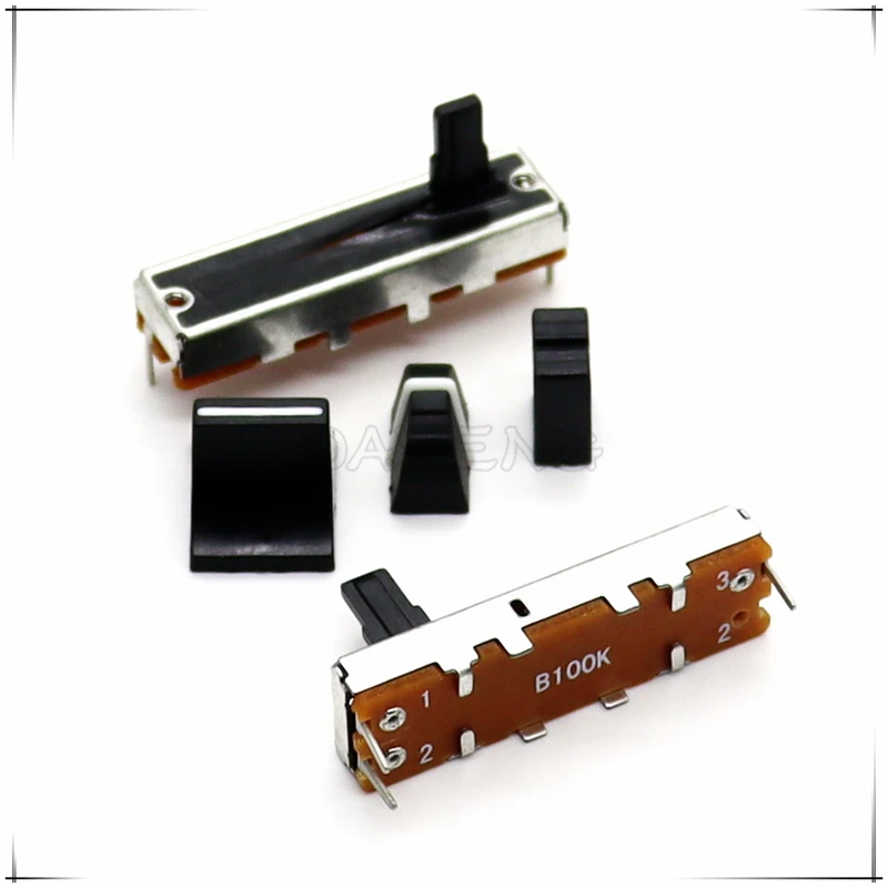 5Pcs/Lot 35mm Mixer Fader B100K B50K Mono Straight Sliding Potentiometer B104 Three-Legged Push Rod Potentiometer With Cap