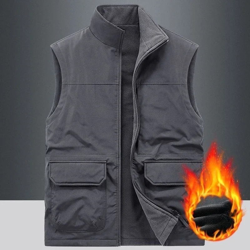Lazer ao ar livre pesca colete de couro à prova de vento masculino confortável versátil respirável esportes na moda colete cor sólida casual