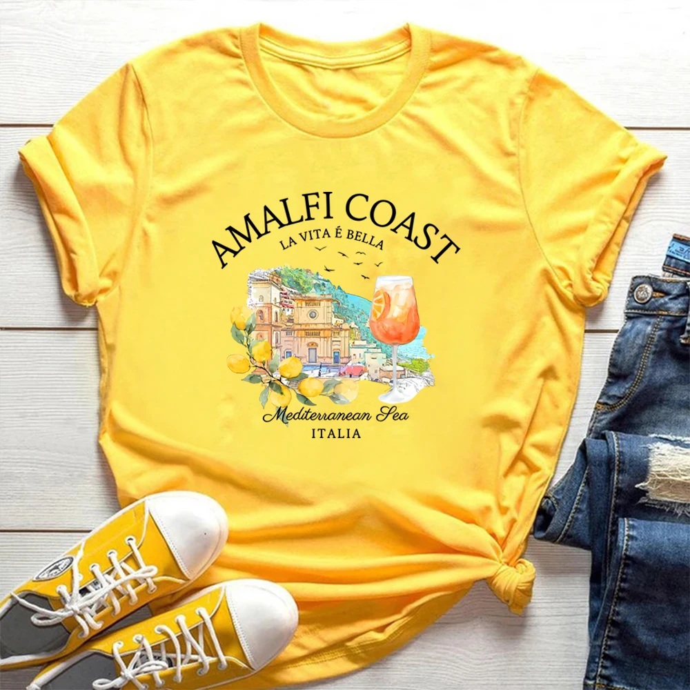 Aesthetic Amalfi Coast T Shirt Italy Lemons Shirt Harajuku Italian Spritz Shirts Beach Aesthetic Clothes Trendy Y2k Top