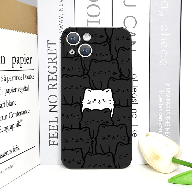 Cartoon Schwarz Weiß Katze Paar Handyhülle für IPhone 16 12 11 14 13 15 Pro Max Mini X XS MAX XR SE2 7 8 14Plus gepaarte Softcover